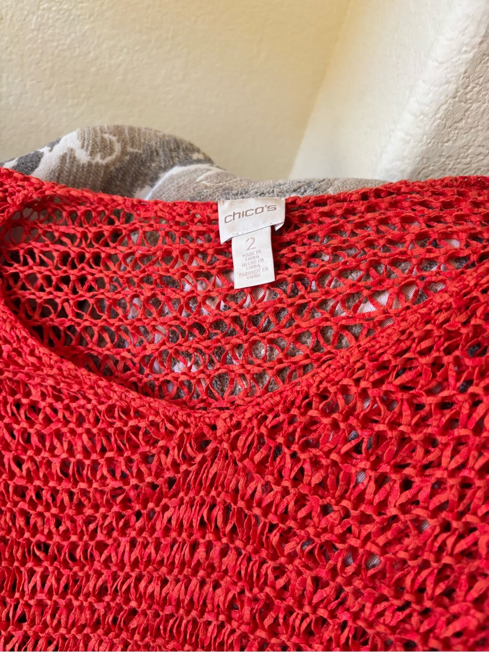 Chico's Bright Tangerine Open-Weave Crochet Top